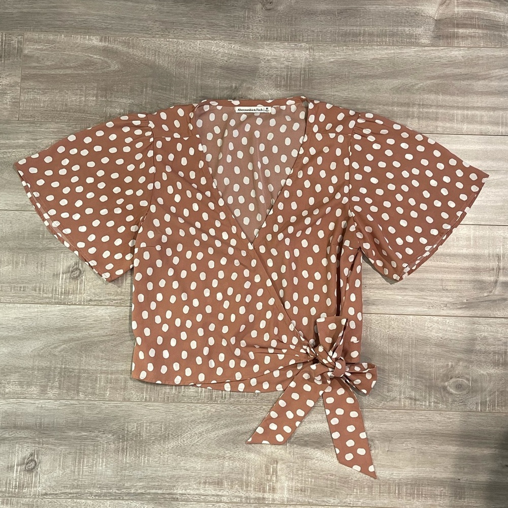 Abercrombie satin, wrap around tie cropped blouse